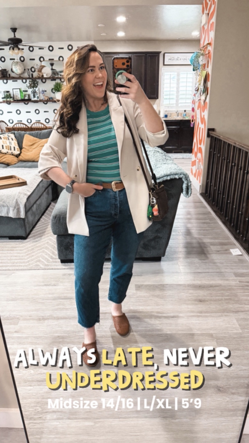 Some days you are just ON FIRE and the outfit has nothing to do with it 😂💃🏻 Cream blazer, green striped tee, Old Navy cropped jeans, woven mules, simple, easy, and I was still doing 20 things at once getting out the door. 😂

Bra 38DD: @Lane Bryant 
Undies 16
Jeans 14
Shirt XL: @American Eagle Outfitters 
Blazer XL

Size 14/16 | L/XL | 5’9

cream blazer outfit, midsize work outfit, blazer and jeans, Old Navy midsize jeans, striped tee outfit, corporate casual midsize, GRWM work outfit, woven mules outfit, midsize office look, affordable work outfit

#LTKWorkwear #LTKTall #LTKMidsize
