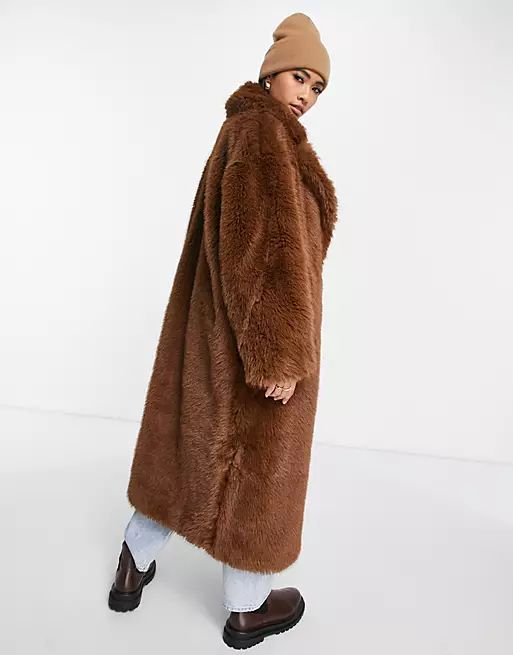 Topshop long fur coat in chocolate | ASOS | ASOS (Global)