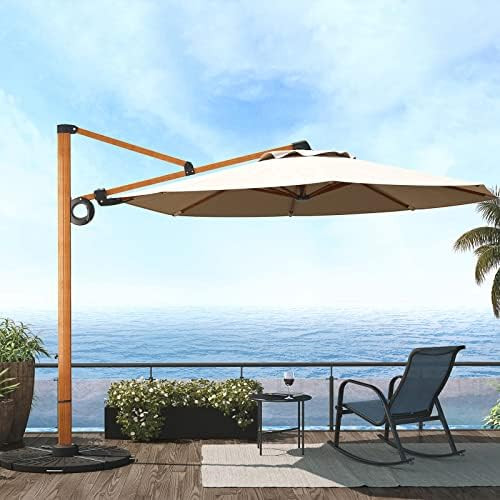 Grand Patio Outdoor 10ft Offset Patio Umbrella, Faux Wood Grain Aluminum Round Cantilever Umbrella J | Amazon (US)