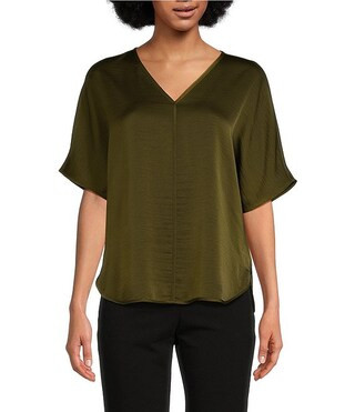 DKNY by Donna Karan Woven V-Neck Short Sleeve Blouse | Dillard's | Dillard's