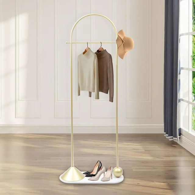 Miumaeov Gold Clothing Rack with Marble Base, Portable Steel Pipe Coat Rack for Hallway, Bedroom,... | Walmart (US)