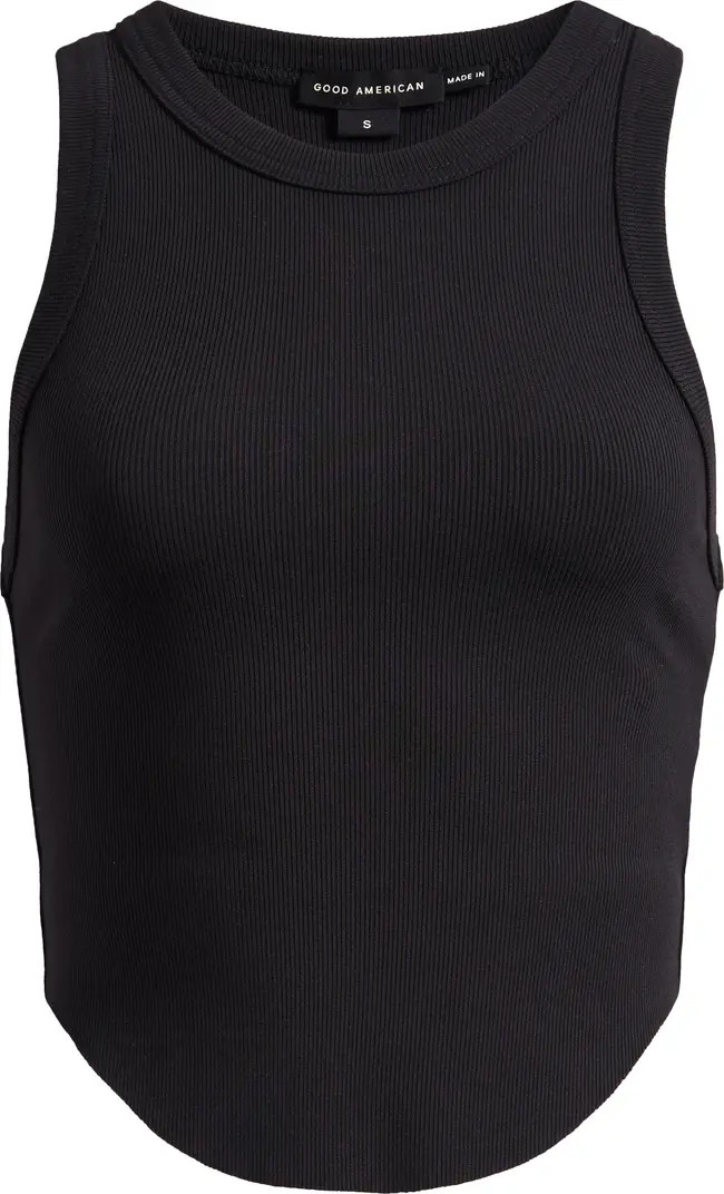 Good American Lightweight Crop Stretch Cotton Rib Racer Tank | Nordstrom | Nordstrom