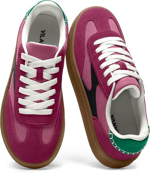 Vilanva Women's Fashion Sneakers Casual Tennis Shoes with Genuine Suede Classic Retro Gum Sole Walking Trendy Footwear | Amazon (US)