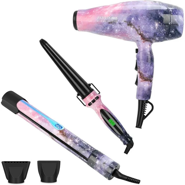 PARWIN PRO BEAUTY Titanium Hair Dryer Straightener Cone Curling Iron Combo | 1875W Power | Starry... | Walmart (US)