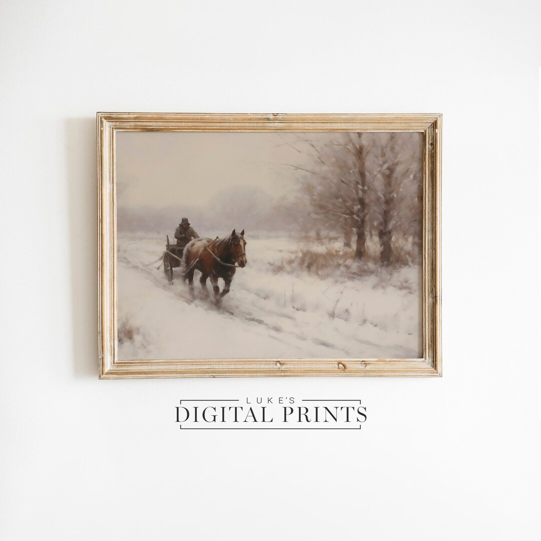 Winter Sleigh Ride Artwork PRINTABLE Decor - Digital Print Download - Snowy Woodland Horse Painti... | Etsy (US)