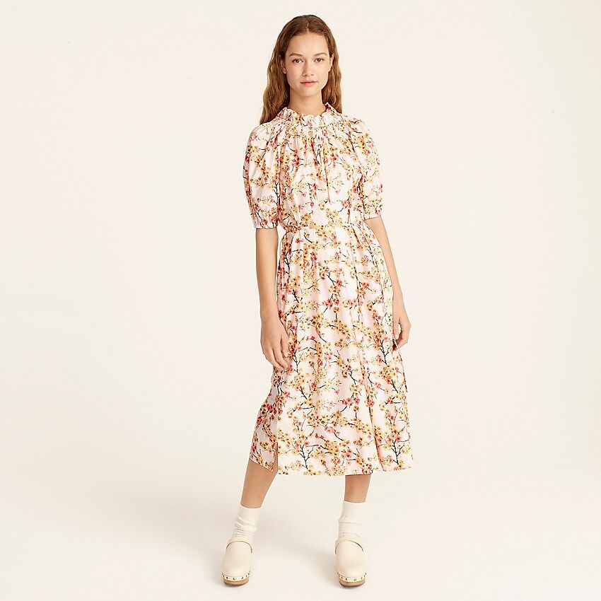 Smocked neck puff-sleeve dress in cherry blossoms | J.Crew US