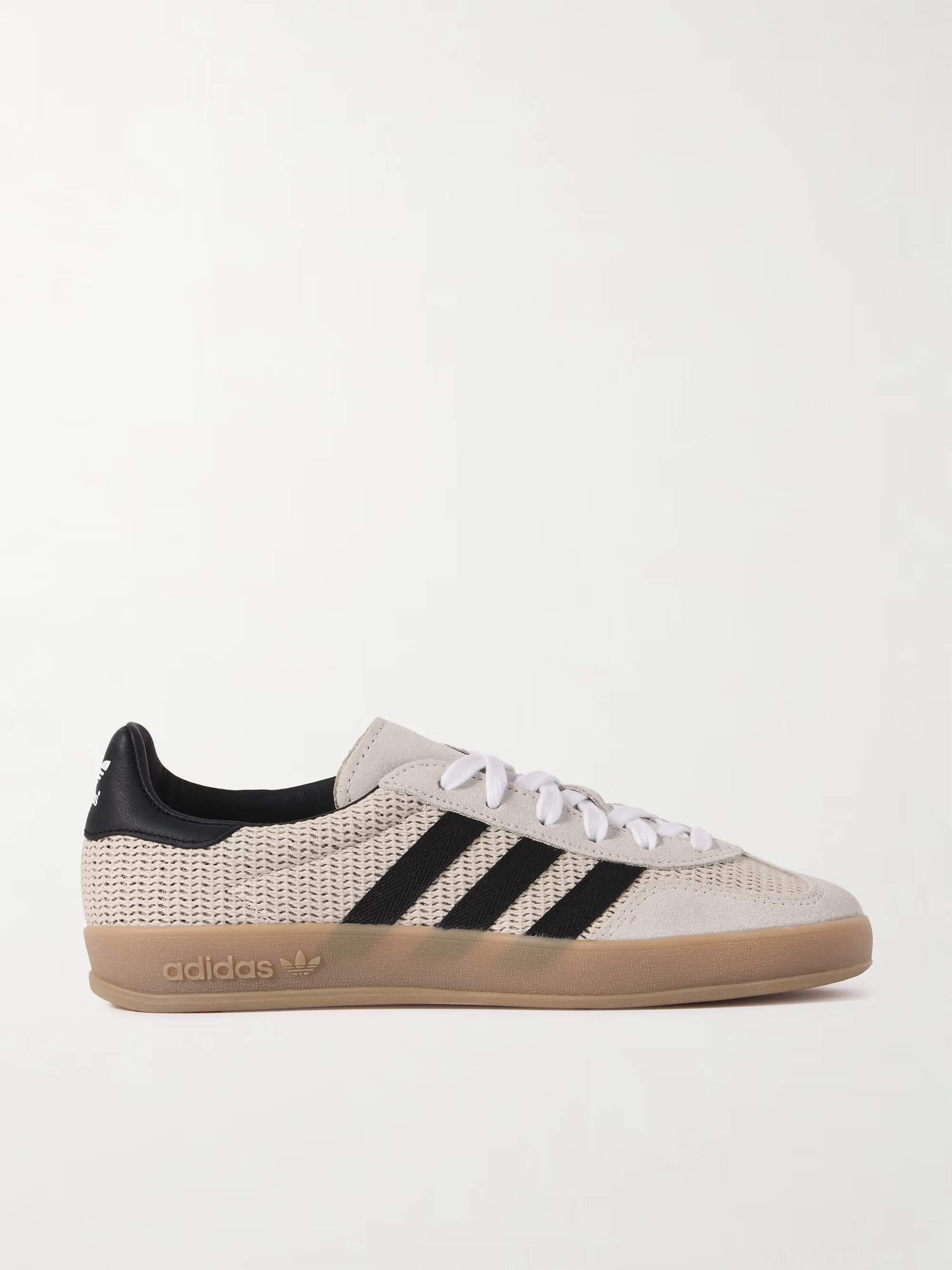 Gazelle Indoor suede, grosgrain and leather-trimmed raffia sneakers | NET-A-PORTER (US)