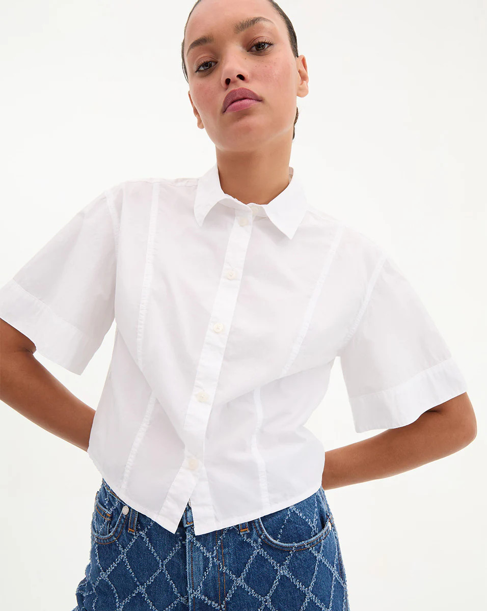 Veronica Beard Claire Cropped Shirt White | Veronica Beard