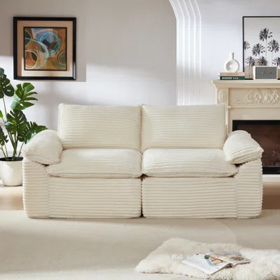Modern Corduroy Cloud Sofa with Modular Design - Comfortable White Upholstered Sofa for Living Room, Apartment & Office | Wayfair North America