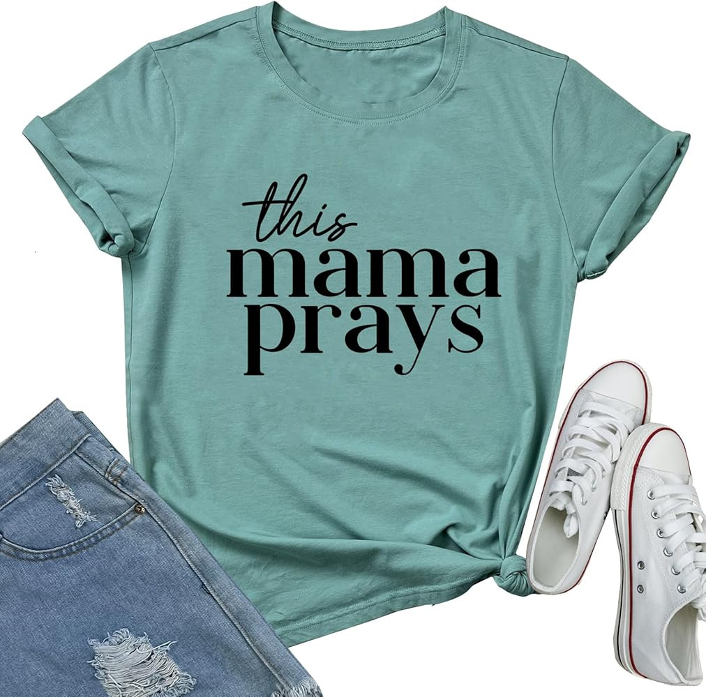 LOOKFACE Women's Graphic T Shirt Mama Prays Casual Tops | Amazon (US)