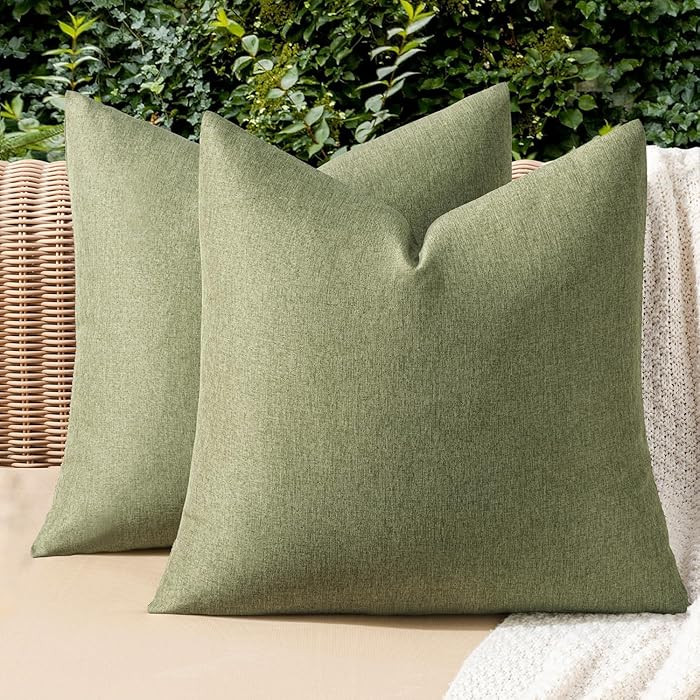 Pack of 2 Decorative Outdoor Solid Waterproof Throw Pillow Covers Euro Sham Faux Linen Garden Far... | Amazon (US)