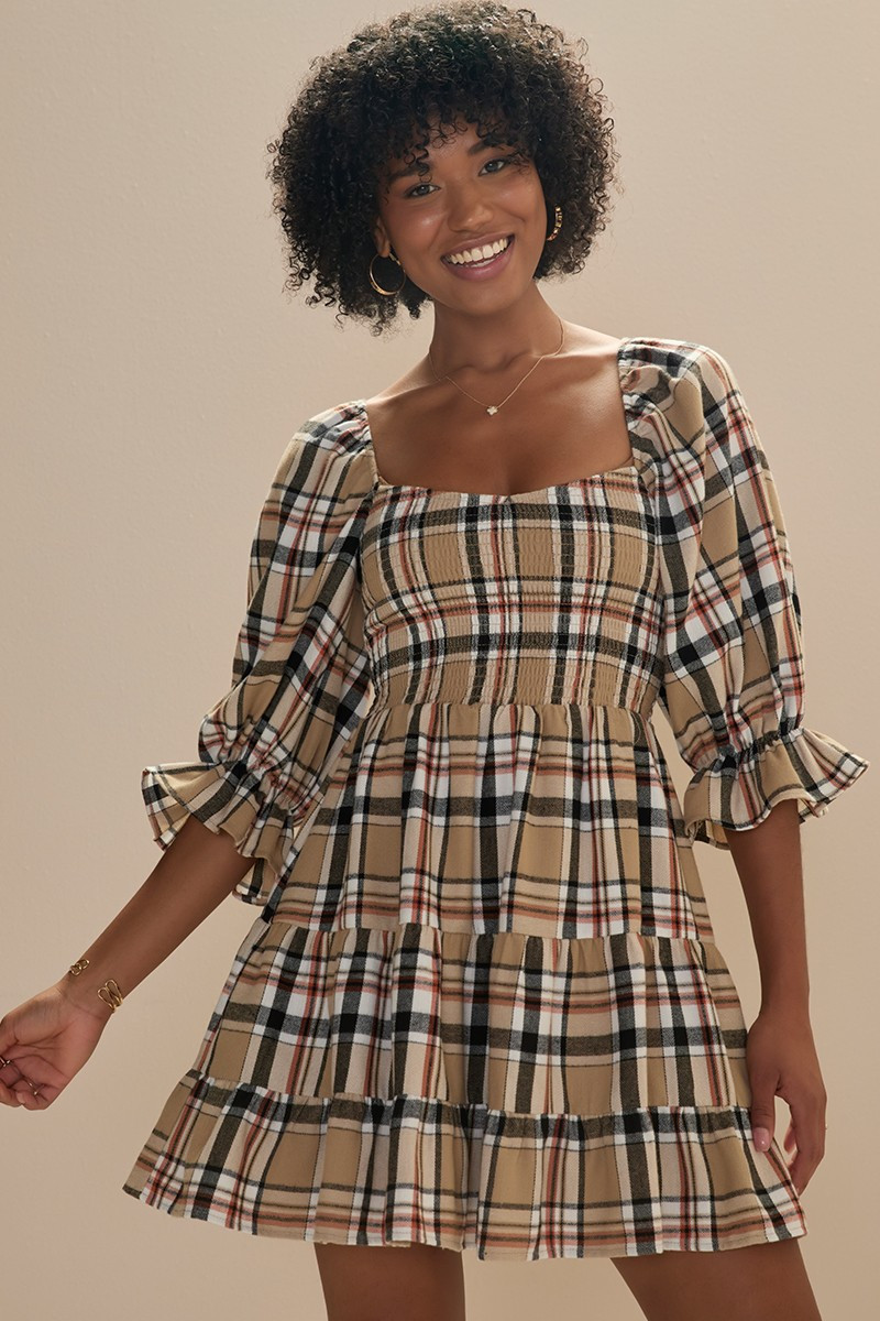 Alisya Plaid Swing Dress | Francesca's