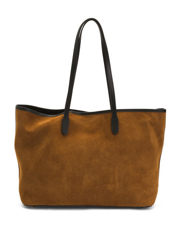 Made In Italy Suede Triple Compartment Tote | TJ Maxx
