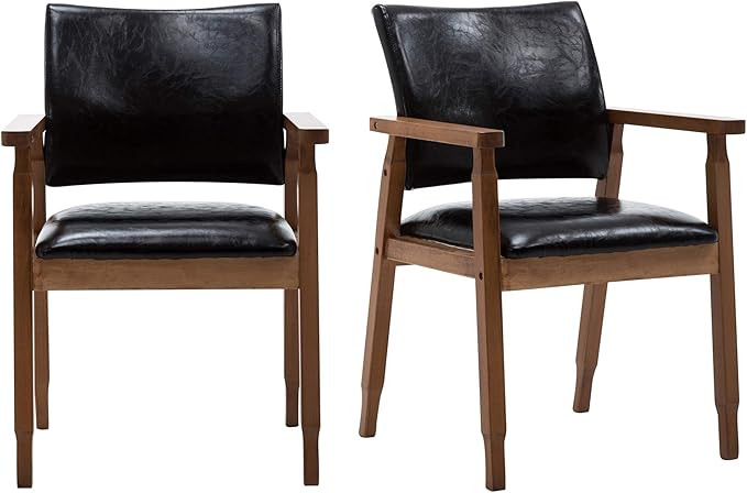 DAGONHIL Modern Walnut Dining Chair Armrests Wooden Chair with Leather Cushion Backrest for Kitch... | Amazon (US)