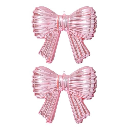 WDS WONDROUS Christmas Bow Hanging Ornaments, Pink Glass Christmas Decor, Xmas Tree Bows Decorations, Valentine’s Tree Ornaments for Bridal Shower House Warming Gifts New Home Wedding 2PCS | Amazon (US)