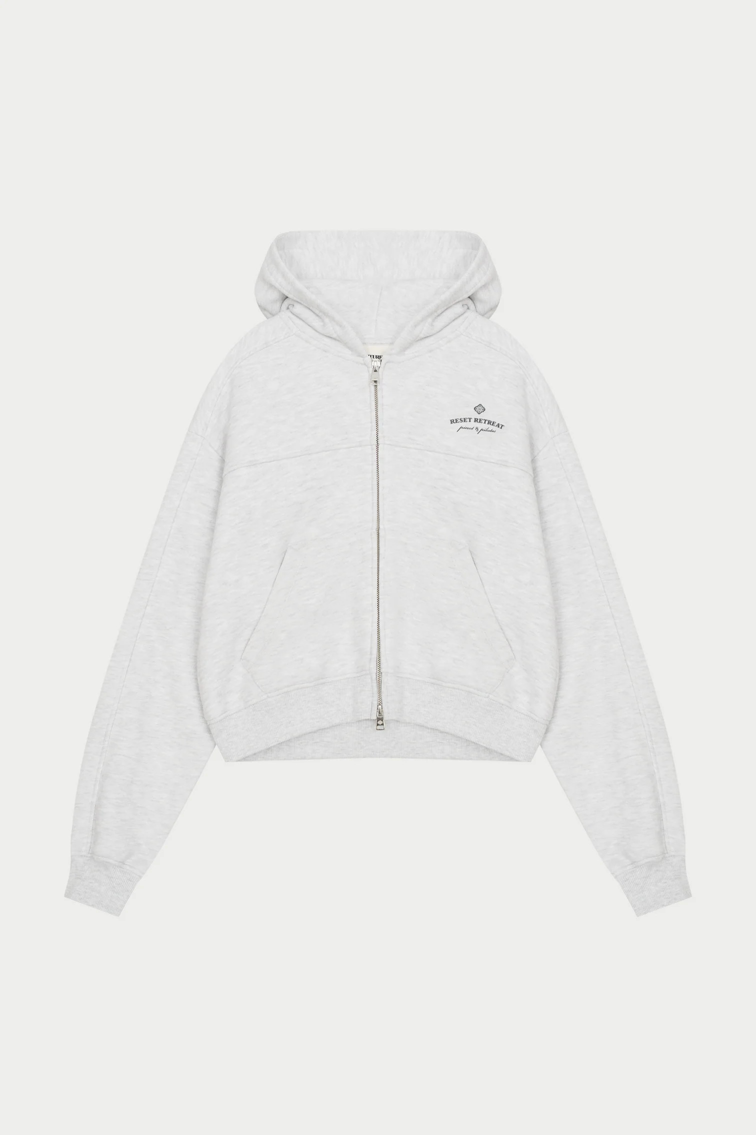 PILATES & PINOT ZIP THROUGH CROPPED HOODIE - GREY MARL | The Couture Club
