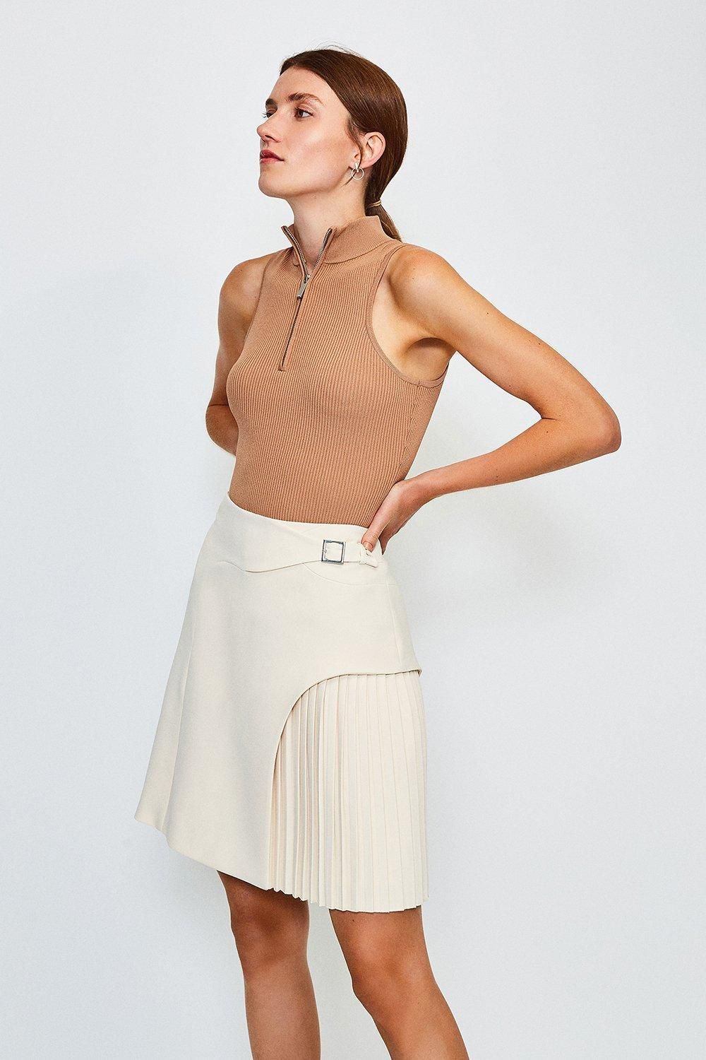 Buckle Detail Pleated Mini Skirt | Karen Millen US