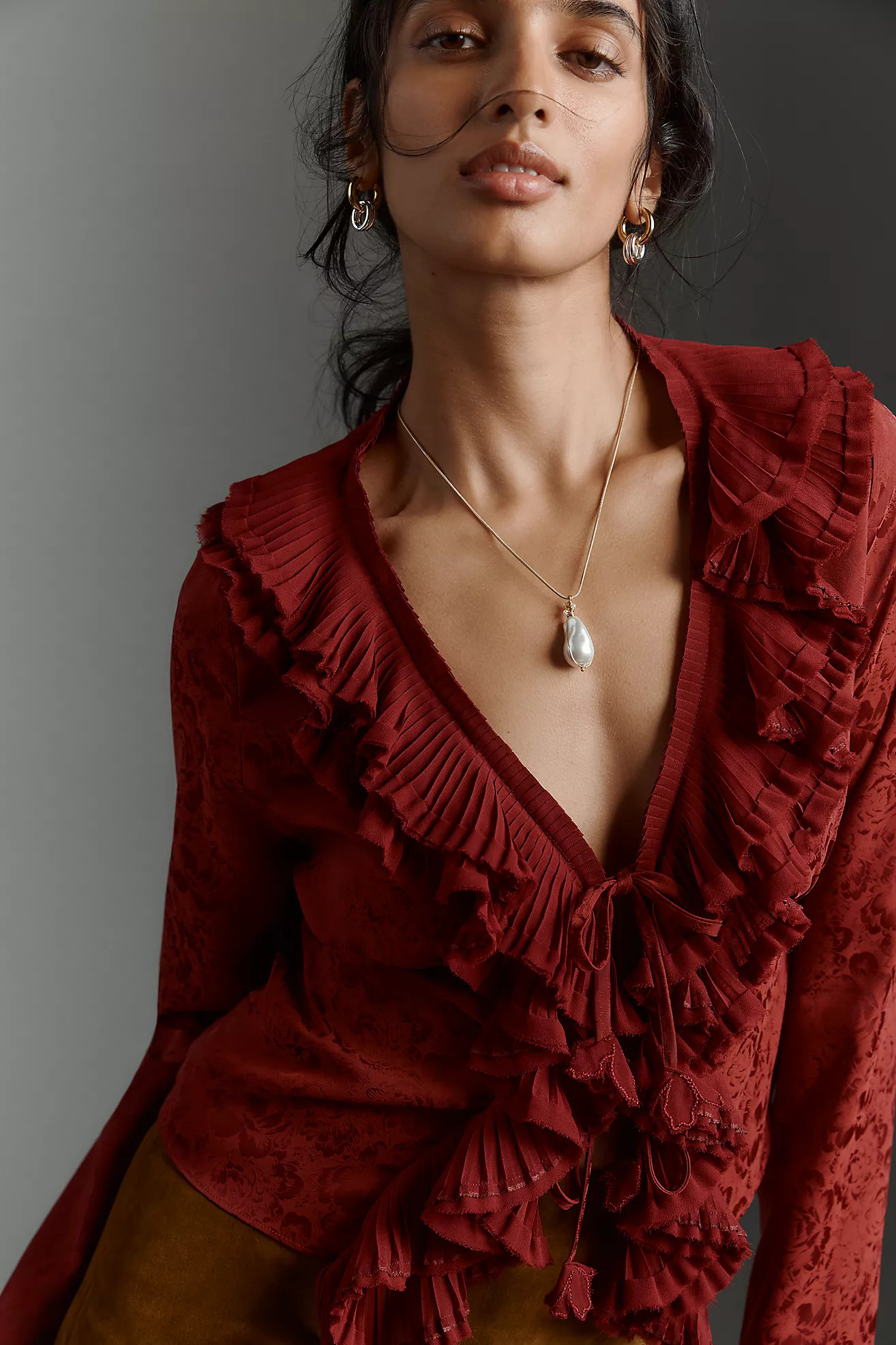 En Saison Annalis Long-Sleeve Ruffled Blouse | Anthropologie (US)