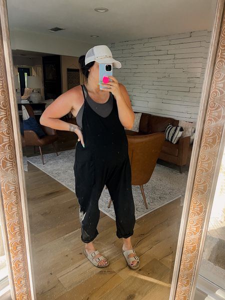 Sunday casual outfit. 
Bumpfriendly jumpsuit. Free people dupe
 Jumpsuit: Large
Ribbed crop Tank: Xl
Bra: XL
Footbed Sandals: I size up 1/2 size
Trucker hat

#LTKunder50 #LTKbump #LTKstyletip