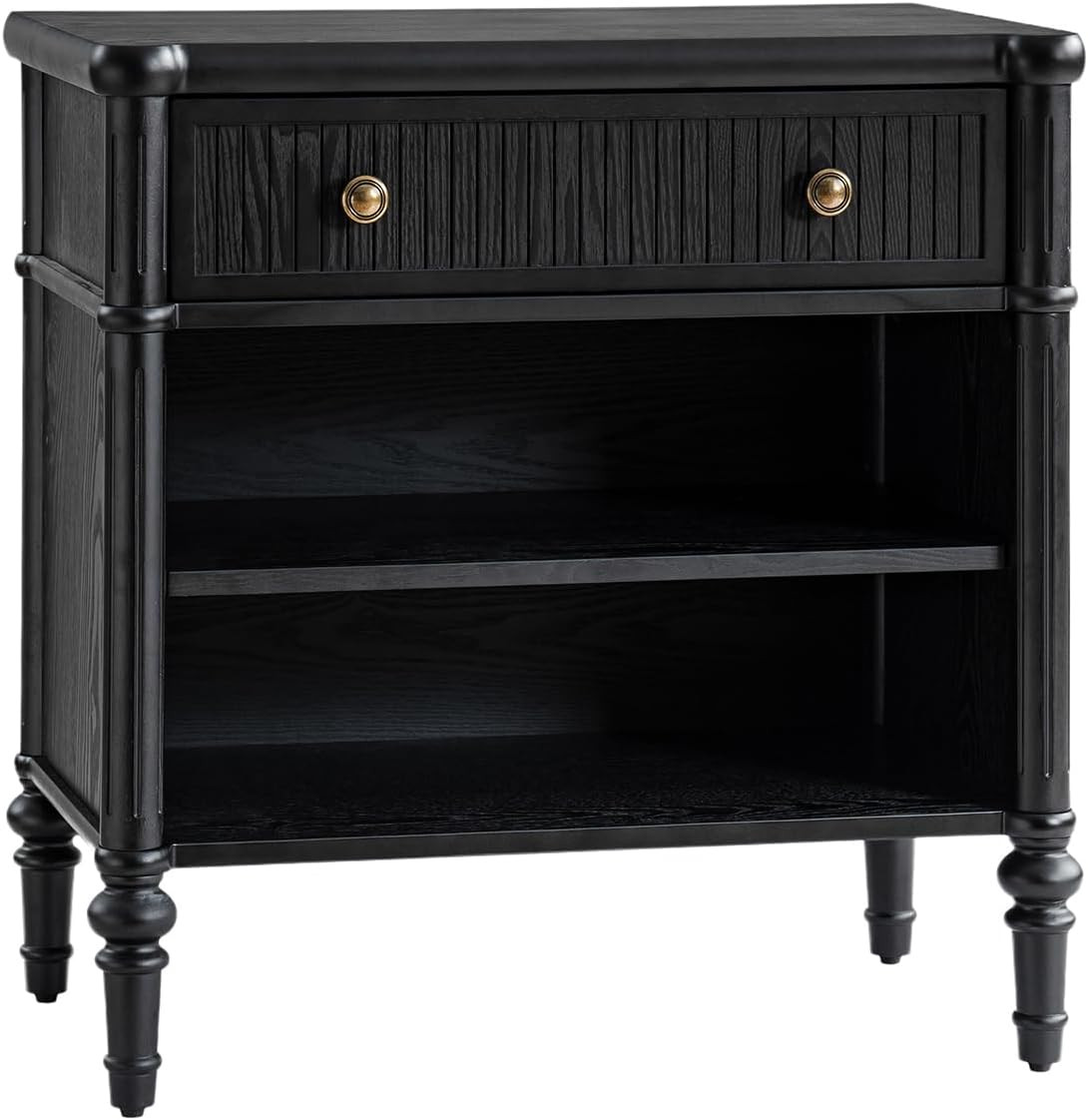 HULALA HOME Traditional End Table with One Drawer and 2 Open Storage, Fluted End Tables with Char... | Amazon (US)