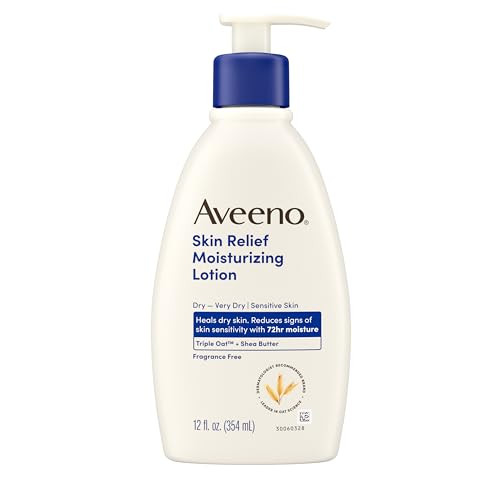 Aveeno Skin Relief Moisturizing Lotion Heals Very Dry, Sensitive Skin, Fast-Absorbing Body Lotion with Soothing Triple Oat & Shea Butter Formula, Fragrance Free, Non-Comedogenic, 12 fl. oz | Amazon (US)