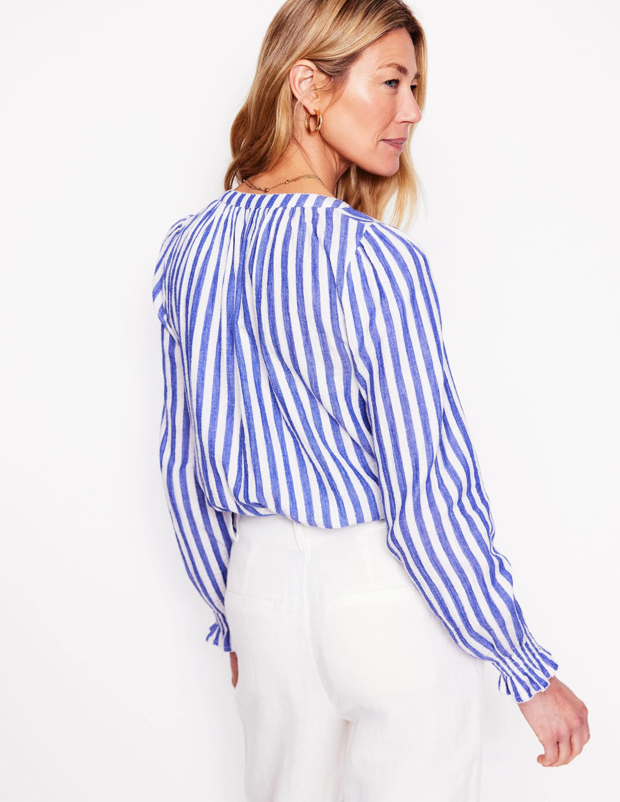 Evie Double Cloth Top-Bright Blue Stripe | Boden (US)