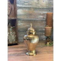 Large Brass Ginger Jar Shiny Striped Urn Vase Temple Ashes Midcentury Keepsake Memory Container Refa | Etsy (US)