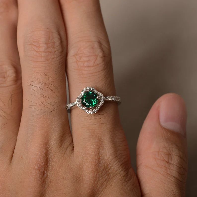 Emerald Quatrefoil Halo Ring  | Etsy (US)