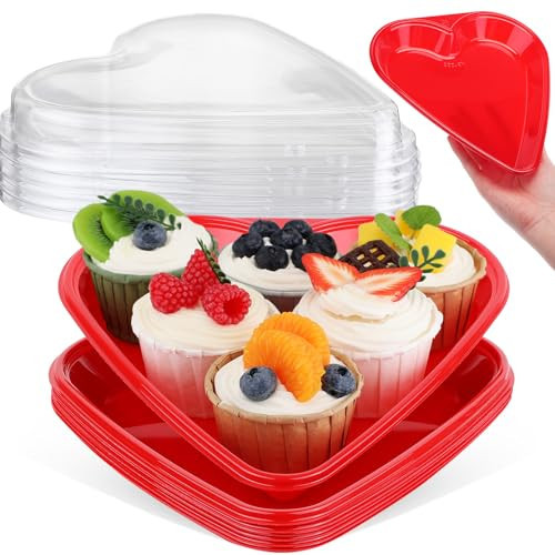Nuogo Valentine's Heart Shaped Serving Tray Platter Plastic Red Heart Disposable Plates Valentines Day Dessert Plates Snack Tray with Clear Lids for Valentine Birthday Party Table Decoration (5 Set) | Amazon (US)