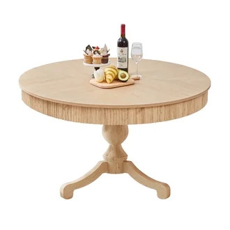 Wirrytor Round Dining Table with Drawers, Round Tabletop & Curved Trestle Legs Natural, Place Din... | Walmart (US)
