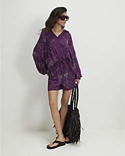 Purple Embellished Palm Shorts | River Island UK & IE
