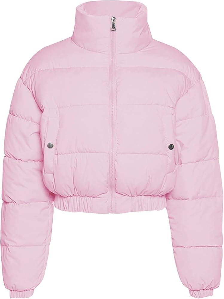 Flygo Cropped Puffer Jacket Women 2025 Winter Warm Zip Up Padded Short Quilted Jackets Down Coat | Amazon (US)