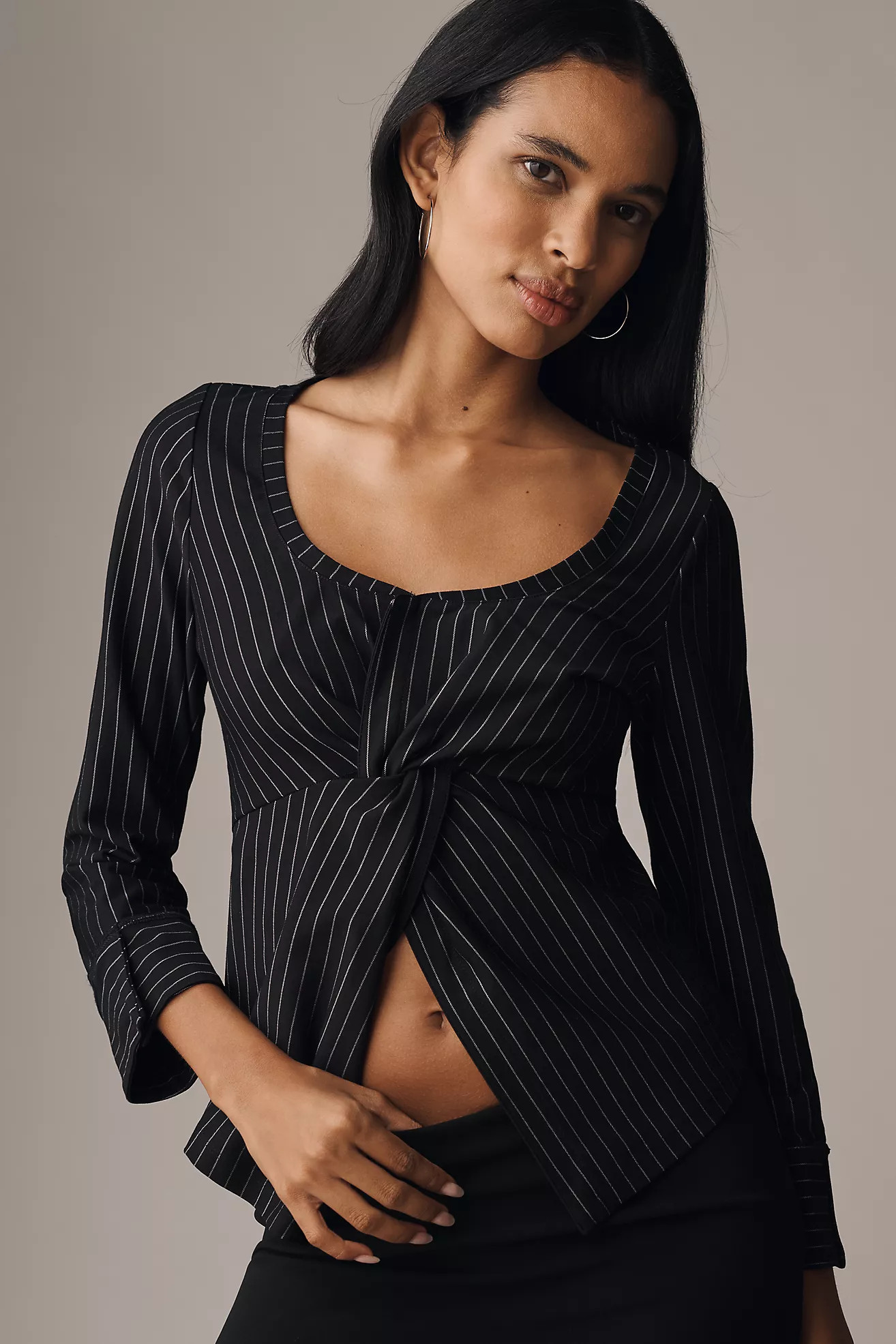 Maeve Twisted Pinstripe Open-Front Top | Anthropologie (US)
