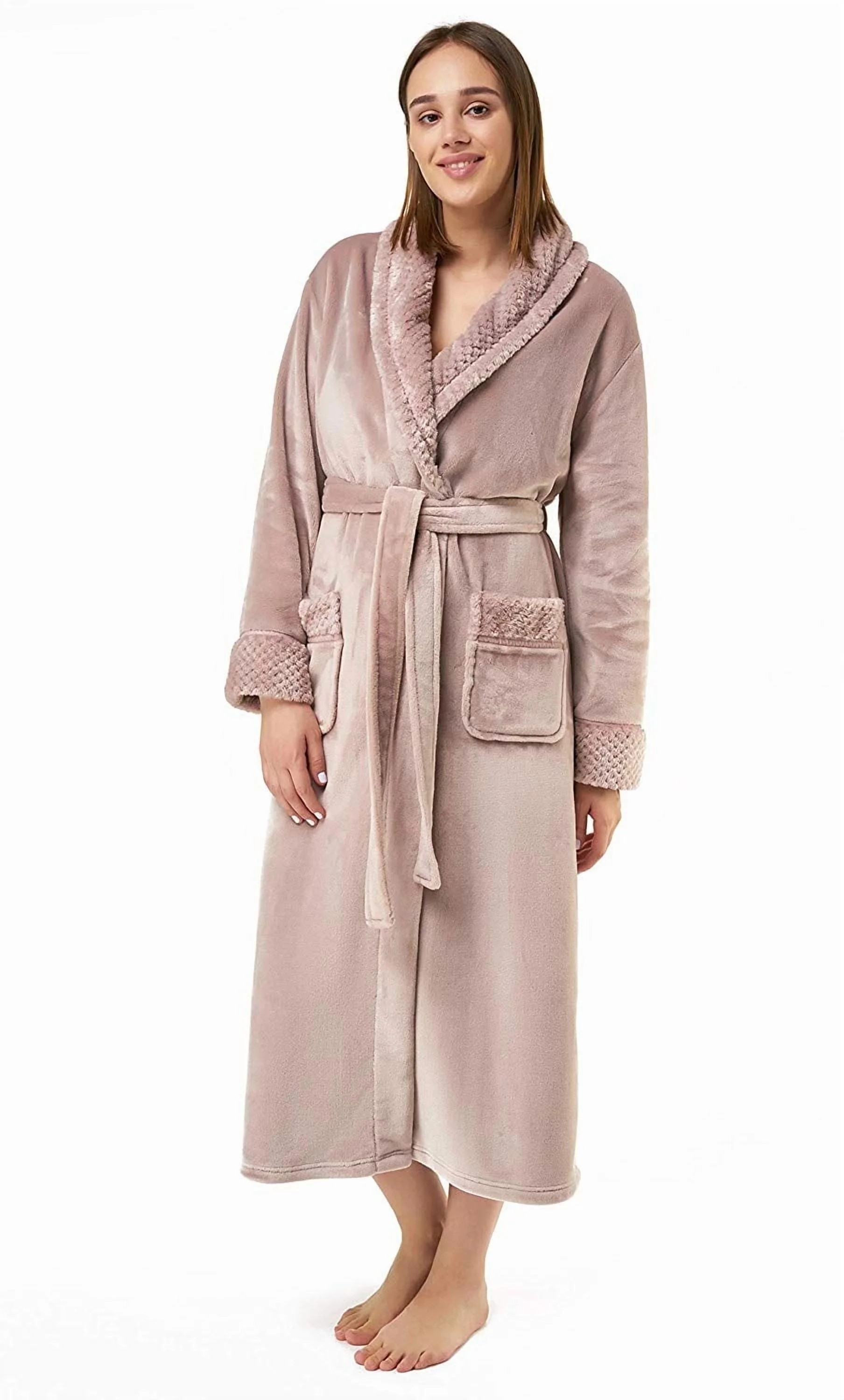 Turquaz Linen Womens Plush Soft Robes, Fleece, Long Comfy Robe (Medium, Pink) | Walmart (US)