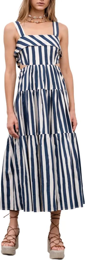 Stripe Cutout Tiered Midi Sundress | Nordstrom