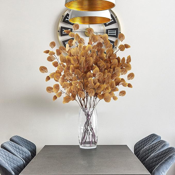 Sggvecsy 6 Pcs Fall Eucalyptus Leaves Artificial Eucalyptus Stems Long Silver Dollar Leaves Autum... | Amazon (US)