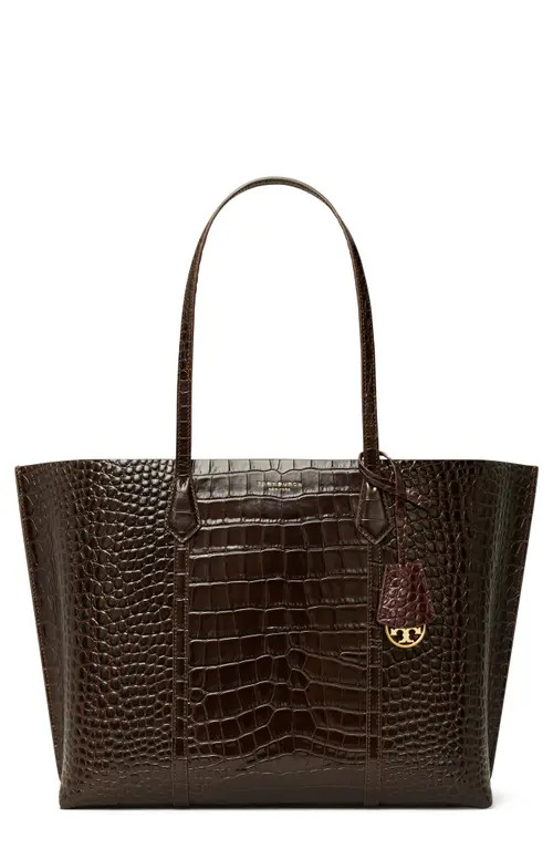 Tory Burch Perry Triple Compartment Embossed Leather Tote in Dark Mahogany at Nordstrom | Nordstrom