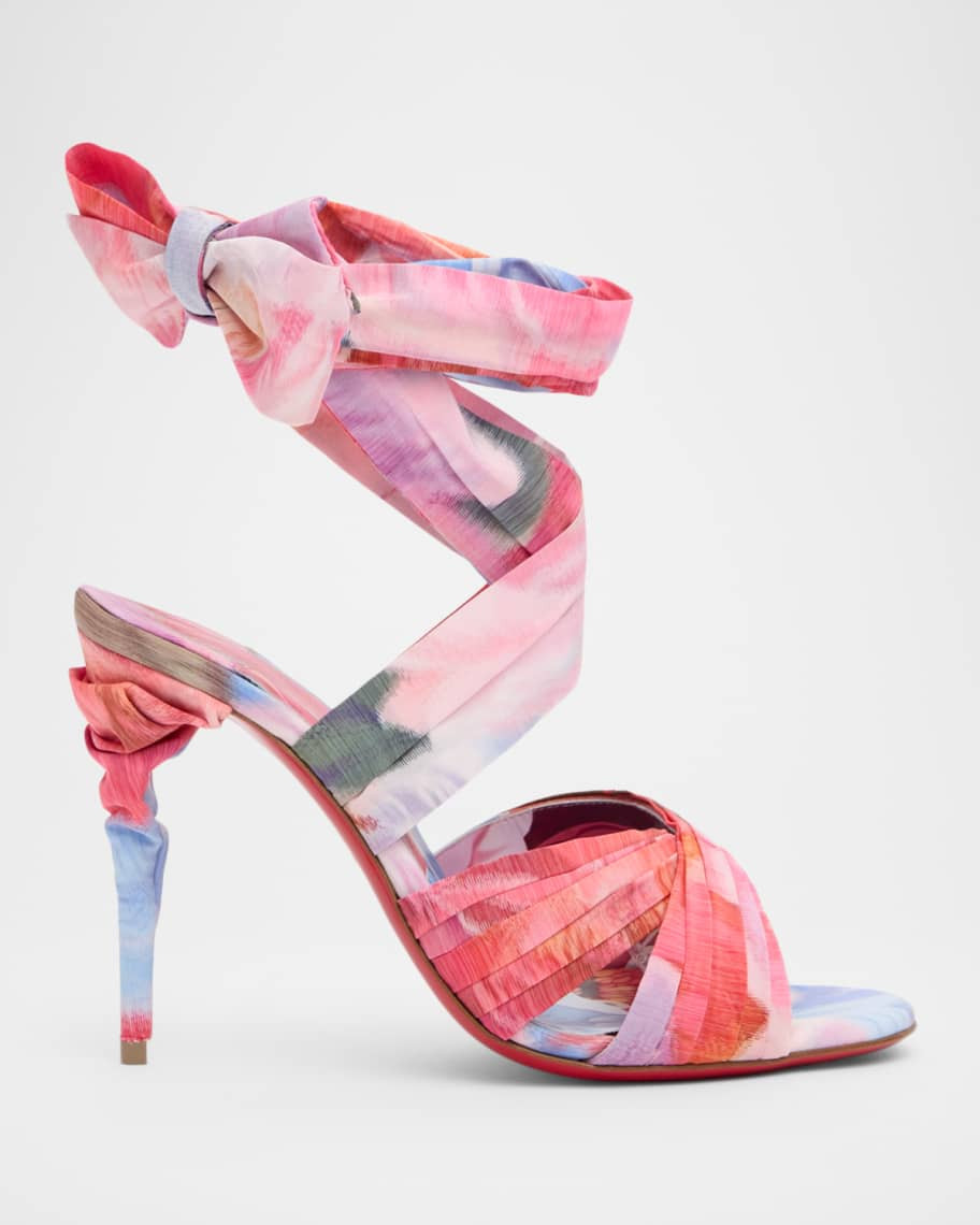 Christian Louboutin 100mm Affabula Floral Lace-Up Sandals | Neiman Marcus