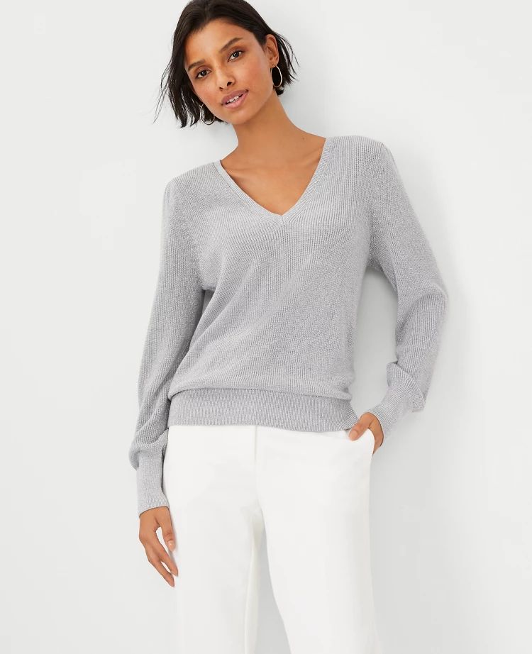 Shimmer Easy V-Neck Sweater | Ann Taylor (US)