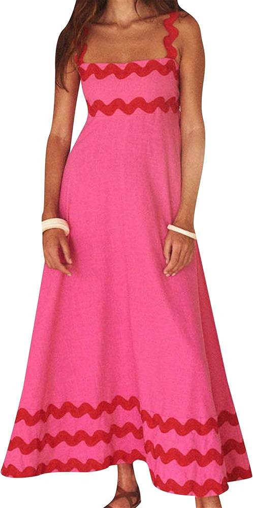 YMING Women Summer Scalloped Cami Dress Sleeveless Rickrack Trim Boho Sundress A-Line Flowy Maxi ... | Amazon (US)