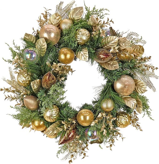 Amazon.com: HGTV Home Collection Unlit Artificial Christmas Wreath, Mixed Branch Tips and Fern Fr... | Amazon (US)