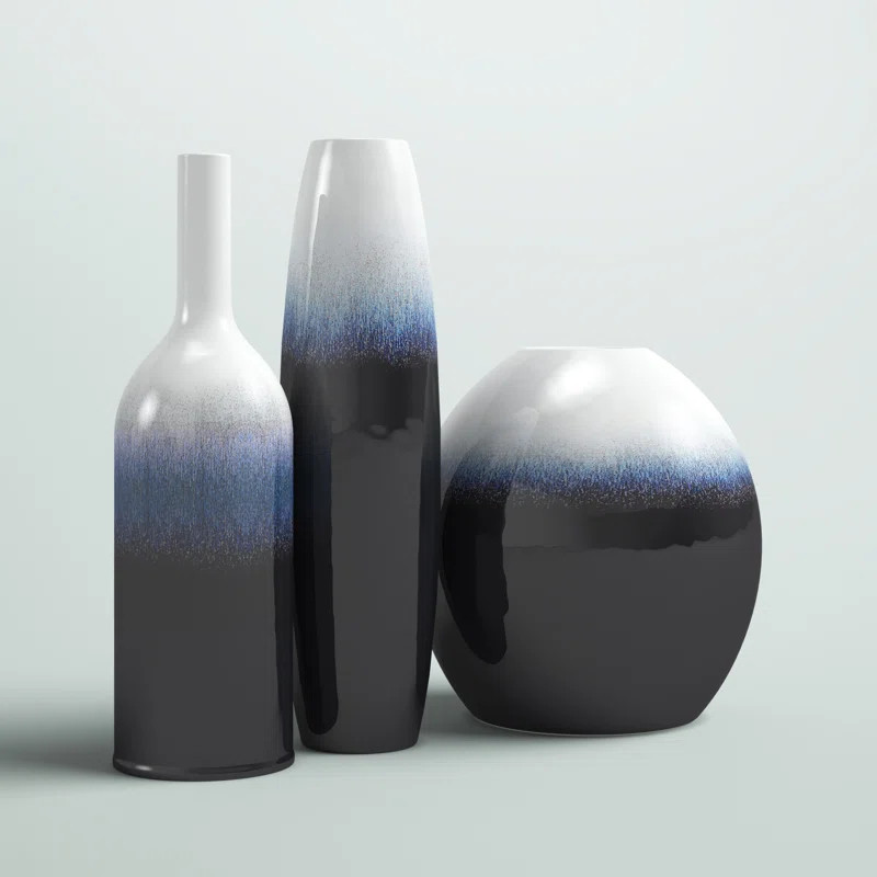 Mercury Row® 3 Piece Samsel Navy/White/Black Indoor / Outdoor Ceramic Table Vase Set & Reviews |... | Wayfair North America