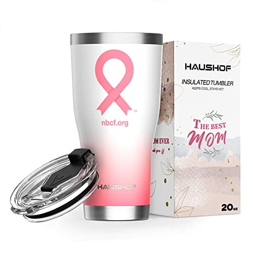 HAUSHOF Mothers Day Tumbler, Mothers Day Gifts for Mom from Daughter, Son, Husband, Birthday Gifts for Mom, 20 oz Stainless Steel and Double Wall Insulated Tumbler with Lid-Pink Ribbon | Amazon (US)