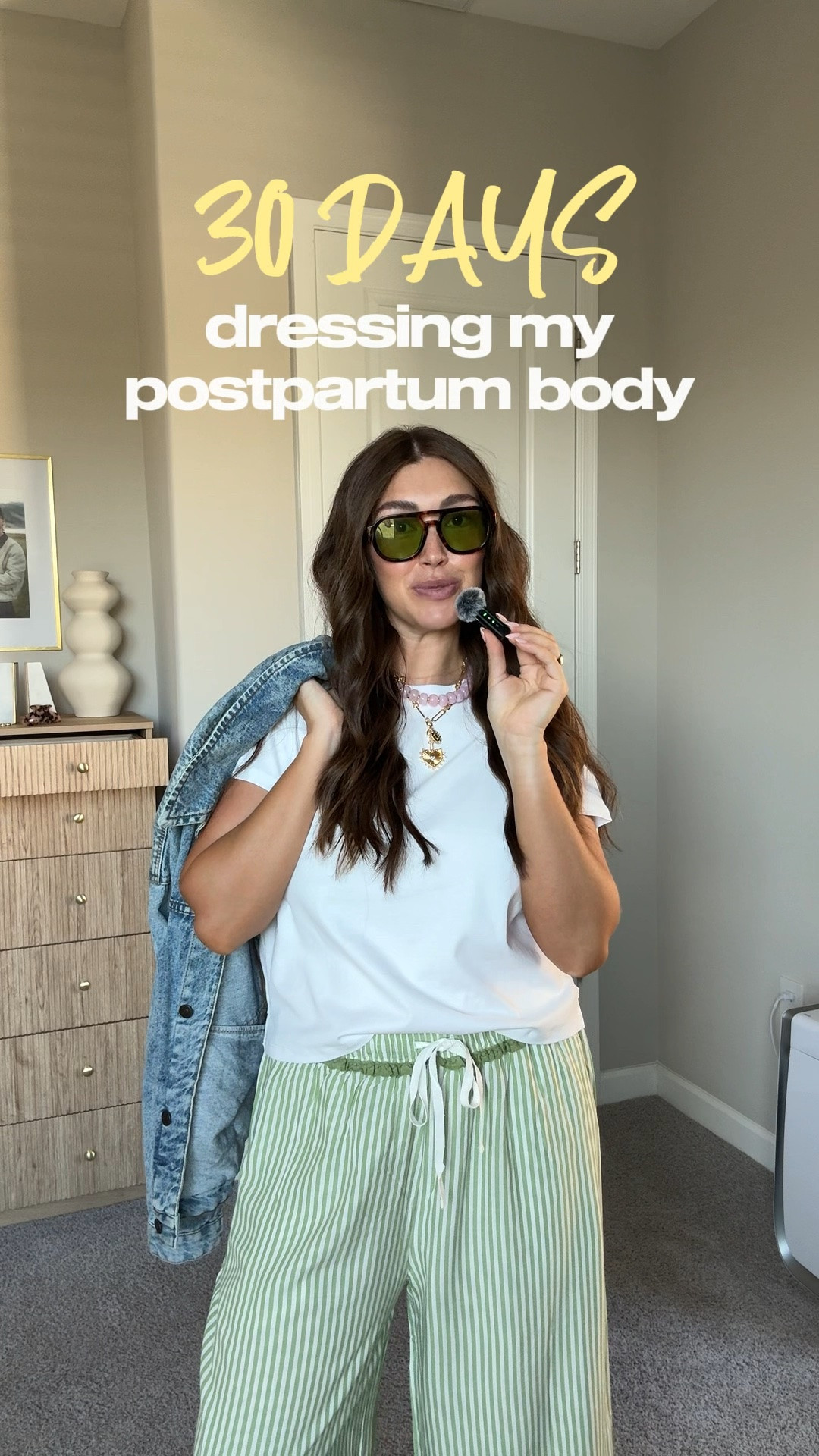 30 days of dressing my postpartum body. Went up one size in t shirt. Wearing true medium in bottoms and jean jacket.

#LTKootd #LTKgrwm #LTKTall