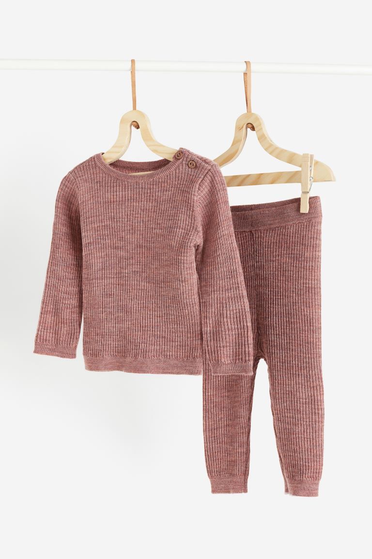 2-piece Merino Wool Set - Dusty rose melange - Kids | H&M US | H&M (US + CA)