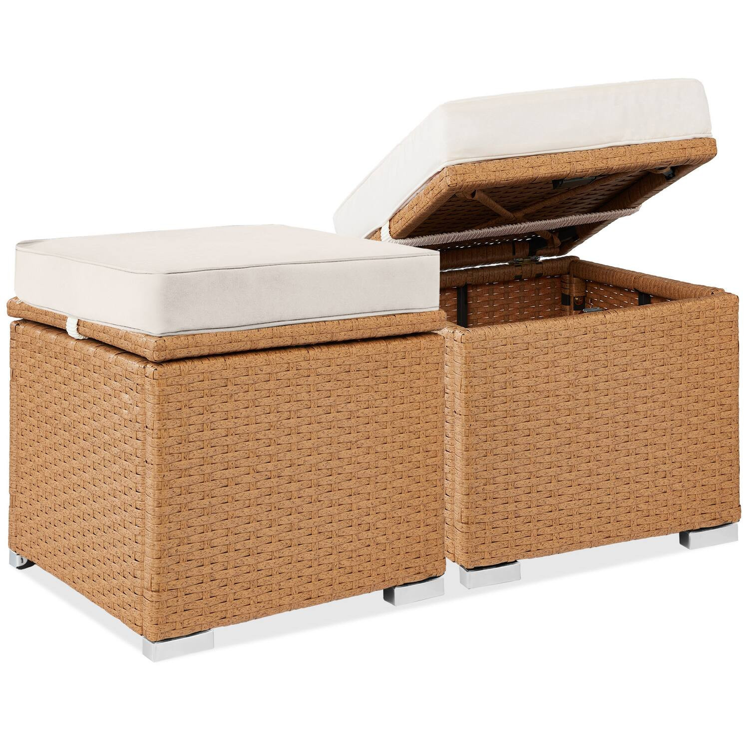 Best Choice Products - Set of 2 Wicker Ottomans, Multipurpose Furniture w/ Removable Cushions - Ivory/Natural - Natural/Ivory | Best Buy U.S.