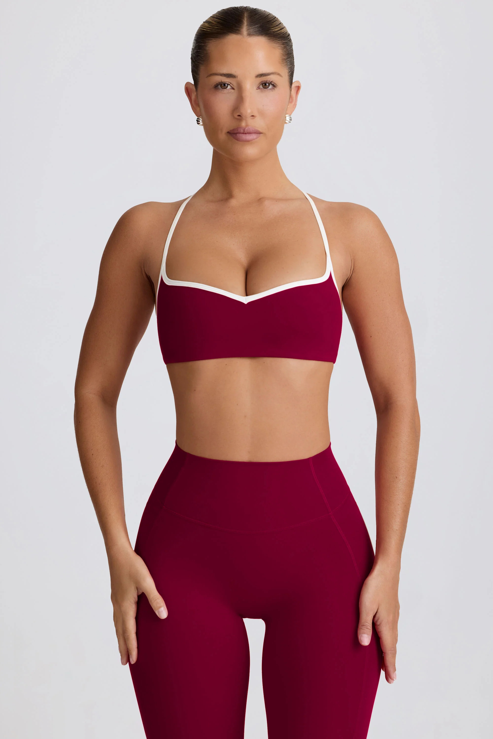 Soft Active Sweetheart-Neck Sports Bra in Burgundy | Oh Polly