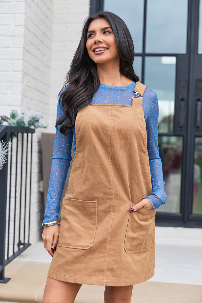 Chase Camel Corduroy Overall Dress | Pink Lily