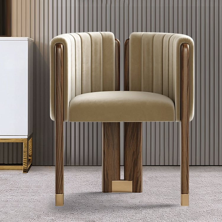 Velvet Fluted Upholstered Accent Chair with Wood Frame | Homary | Homary