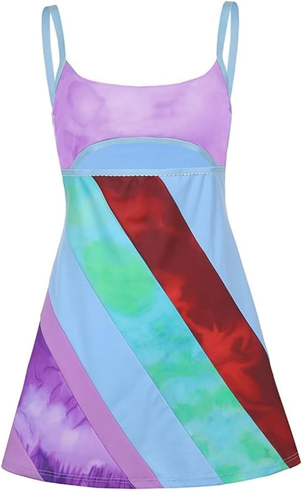 Women's Vintage Colorful Striped Print Dress, Y2K Fashion Dress, Sexy Cut Out Waist Tight Strap M... | Amazon (US)
